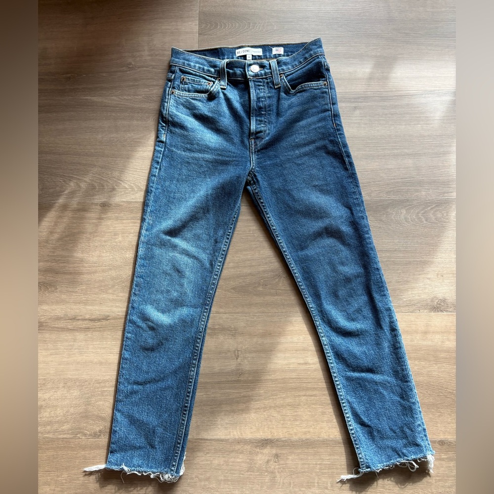 Re/Done Raw Hem Crop Straight Leg Jean - Picture 2 of 7
